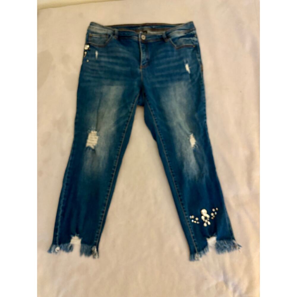 inc skinny leg tummy control istressed embellished jeans 16W